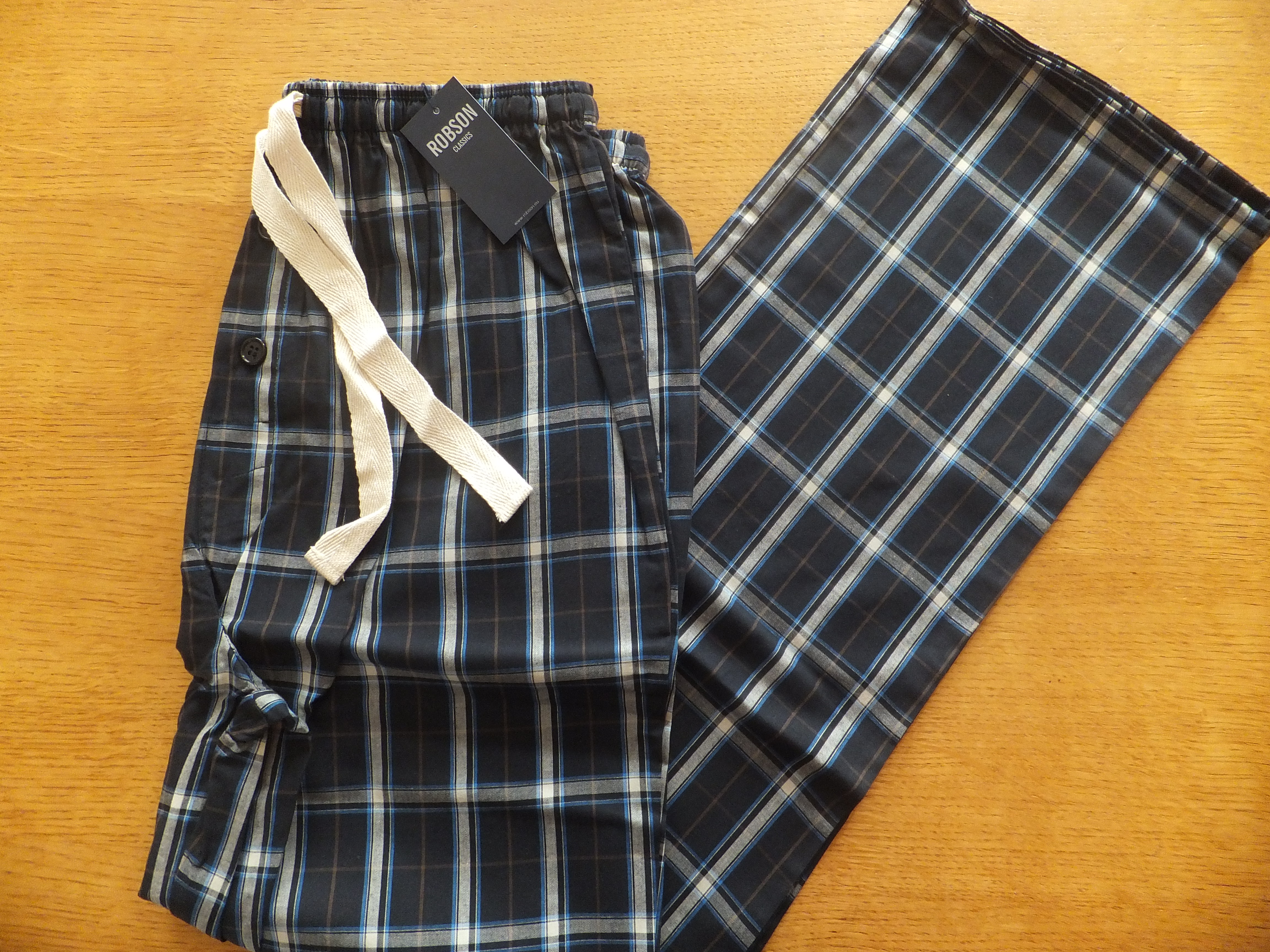 Onaangenaam De databank Persoonlijk pyjama broek donkerblauw/bruin/witte streep-ruit – De Schutsestal
